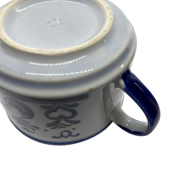 Soup Mug Bowl Handle Primitive Birds Made in Japan Vintage Stoneware Blue Heart - Picture 6 of 16